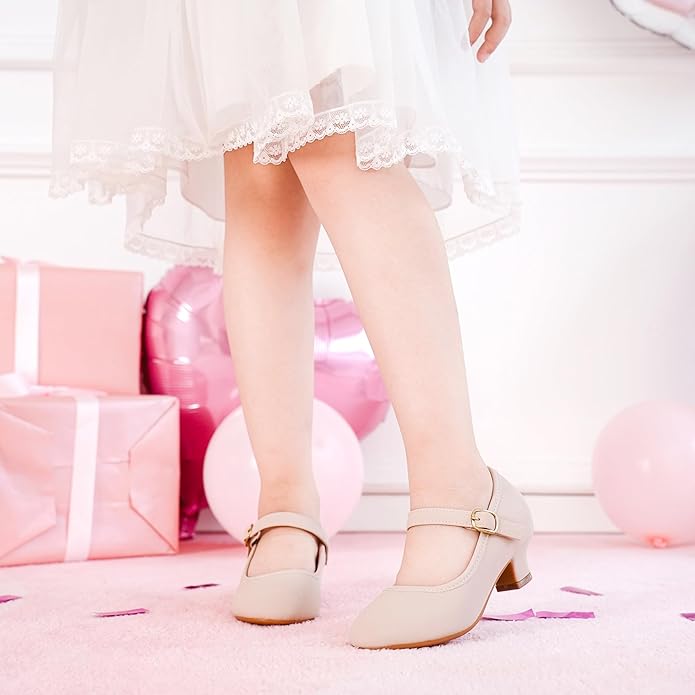 Dufannie Girls Dress Shoes Low Heel Princess Flats Mary Jane Flower Wedding Party Glitter Shoes for Kids Toddler