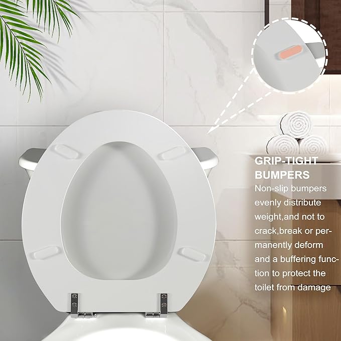 White Round Toilet Seat Natural Wood Toilet Seat with Zinc Alloy Hinges, Easy to Install also Easy to Clean, Scratch Resistant Toilet Seat by Angol Shiold (Round, White)