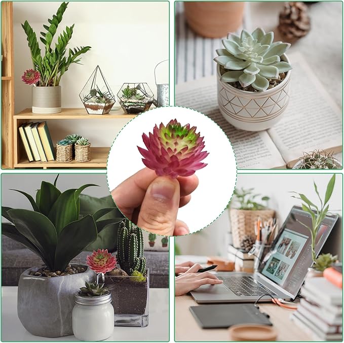 PATIKIL Mini Artificial Succulents, 4 Pack Unpotted Faux Succulent Picks Fake Succulent Plants for Home Landscape Decoration, Burgundy Green