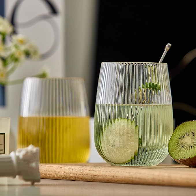 Lueumxc 36 Pack Plastic Ribbed Wine Glasses, 15Oz Origami Disposable Wine Glasses Unbreakable Clear Plastic Cocktail Glasses Recyclable Shatterproof Reusable Wine Cups