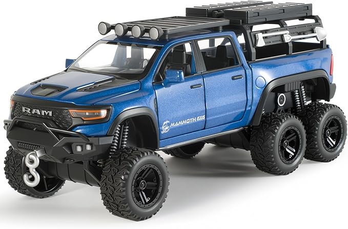 Toy Trucks for Boys 1/32 Diecast Trucks Mammoth Model Truck,Collectible Pickup Truck Model Kit,Pull Back Cars with Lights and Sounds,Toy Trucks for Boys Age 4-7（Blue）