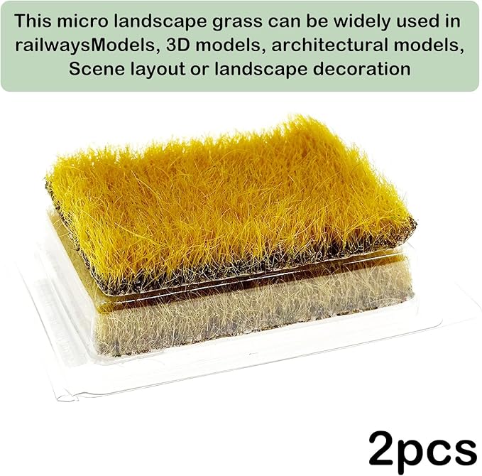 Woohome 2 PCS Static Grass Tuft Railway Artificial Grass for Train Scenery, Railway Landscape, Military Sand Table DIY, Yellow