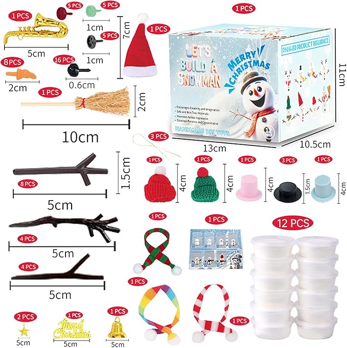 12 Pack Christmas Snowman Craft, Christmas Stocking Stuffers for Kids,DIY Snowman Making Kit, Snowman Modeling Clay Set, Build a Snowman Kit for Christmas Decorations Gifts Xmas Activities Holiday