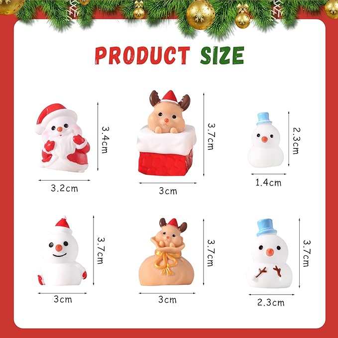 24 Pcs Christmas Mini Resin Figurines Set, Santa Snowman Miniature Ornaments for Dollhouses Home Christmas Decor and DIY Craft Projects