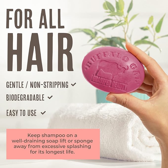 BUFFALO GAL MSM Shampoo Bar - Non-Soap, Natural, pH Balanced, Non-Stripping, Suitable for All Hair Types, Floral Scent, 4 oz