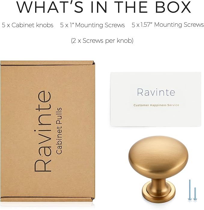 Ravinte 5 Pack Champagne Bronze Round Zinc Cabinet Knobs for Kitchen Bathroom Closet Dresser Cabinets