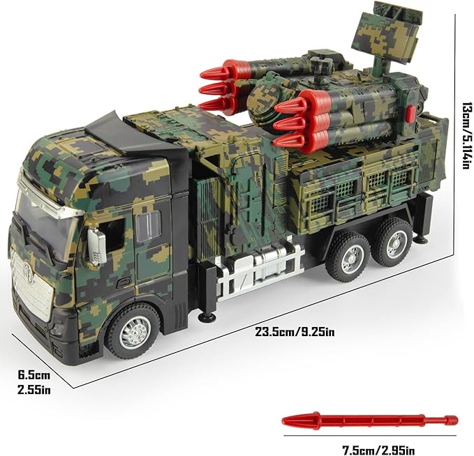 Army Toys for Boy, Military Vehicle Toy with 6 Missile Launcher, Pull Back Army Model Truck with Light and Sound, Military Missile Alloy Vehicle Toys for Kids Age 3-6