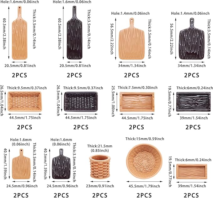 26 Pcs Plastic Miniature Trays Miniature Kitchen Basket Food Trays Cute Tableware Dishes Dollhouse Ornaments for Landscape Dollhouse Garden Tea Party Decor
