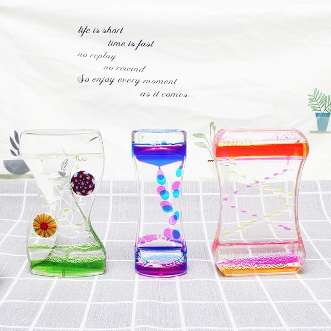 Coitak Liquid Motion Bubbler Timer for Sensory Play, Fidget Toy, Desk Top, 3 Pack, Assorted Colors (Style-1)