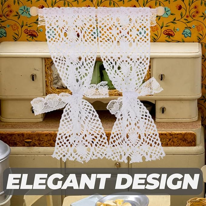 TOYANDONA 3pcs Dollhouse Curtains, 1/12 Scale Dollhouse Lace Curtains Miniature Window s for Miniature Accessories