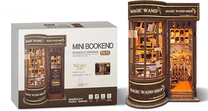 Book Nook Kit Tiny House DIY Kit for Adults and Beginners - Magical Bookshelf Decor with LED Light - Gift for Lovers, Family, Friends - Magic Wand Store (SQ-51)