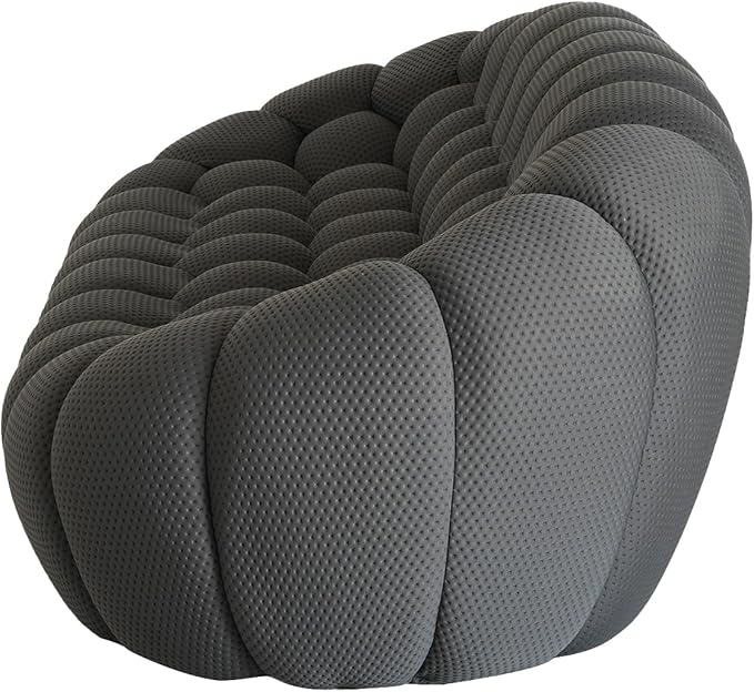 JACH 3 Seater Bubble Curved Couch, 98.43'' Comfy Upholstered Sofa, Mesh Fabric Boneless Sofa, 3D Honeycomb Shape Modern Cozy Couch for Living Room, Office, Apartment, Small Space (Grey)