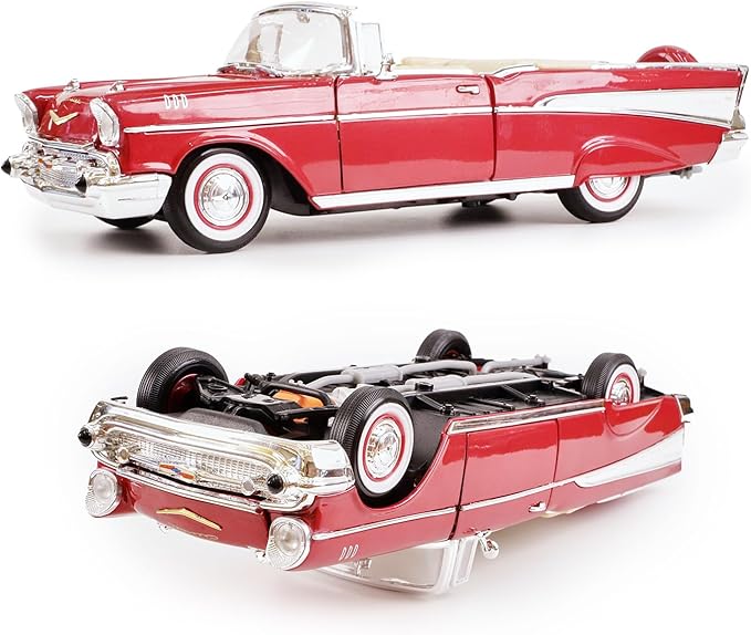1957 Chevrolet Bel Air 1:18 Diecast - Ramjet 283 Fuel Injection, 50s Car Culture Icon | Opening Doors, Steering Linkage, Sustainable Gift Box | Ages 14+,Red