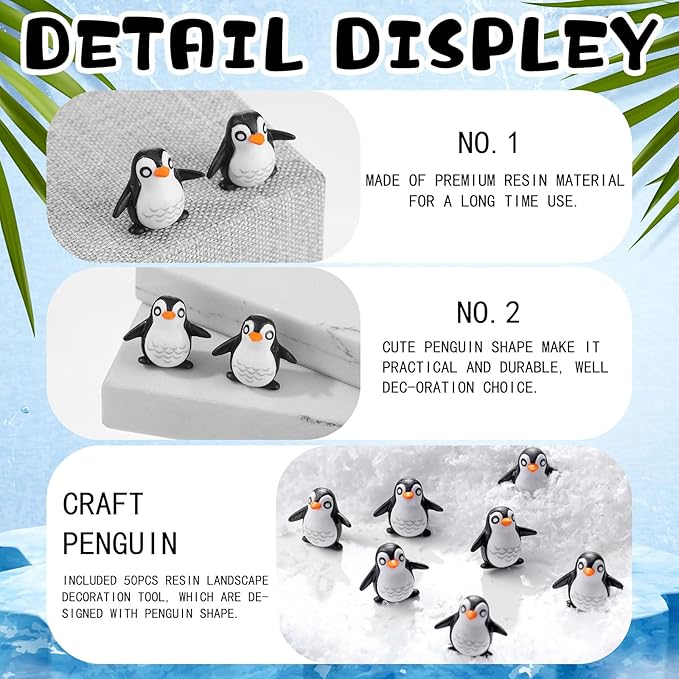 120 Pcs Miniature Penguin Figurines Resin Penguin Figures Bulk 0.87'' Cake Topper Mini Toys Animal for Fairy Garden Micro Landscape Winter Christmas Scene Decor Party Supplies