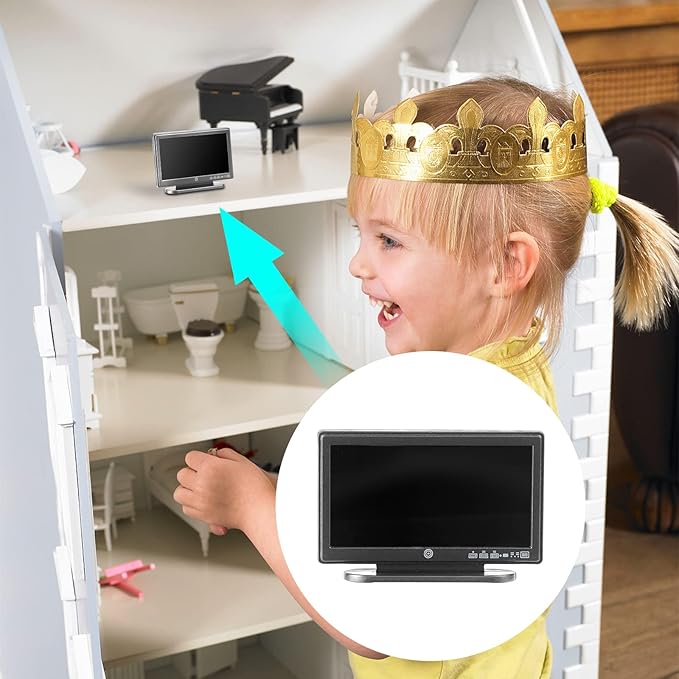 2 Pieces Dollhouse Miniature Furniture 1:12 Miniature Doll House TV Television with Remote Control Mini Model Toy Mini Decoration Accessories