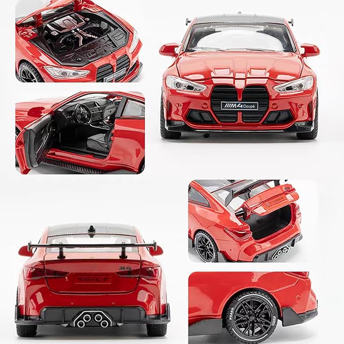 Toy Cars Compatible for M4（M Performance Parts ） 1/32 Metal Model Car Pull Back Car Toys with Light and Sound Toys Car Collectible Model for Children Age 3 + Year Old (Red)