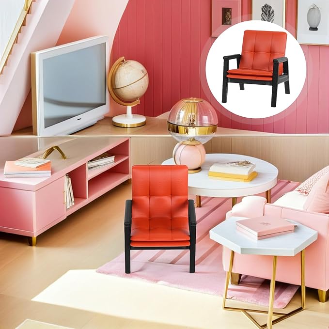 LOGOFUN Dollhouse Single Sofa Armchair 1:12 Scale Vintage Miniature Single Sofa Chair for Dollhouse Living Room Bedroom Accessory