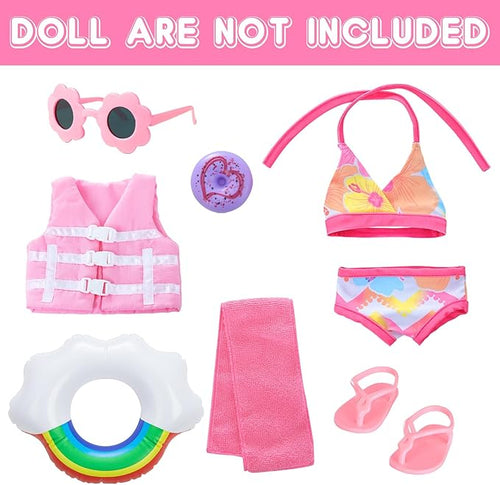 18 Inch Girl Doll Clothes and Accessories Swimming Poor Play Set Fit 18 inch Girl Dolls ,Including Swimwear Shoes Sunglasses Swimming Ring Towel etc.
