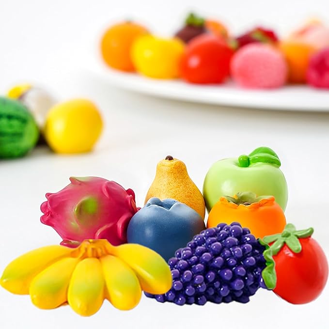40Pcs Mini Resin Fruit, Miniature Fruits Figures, Fake Pineapple Strawberry Banana Lemon Peach Fruit Decorations for Mini Home Kitchen, Garden, Holiday Decoration, Cake Decoration