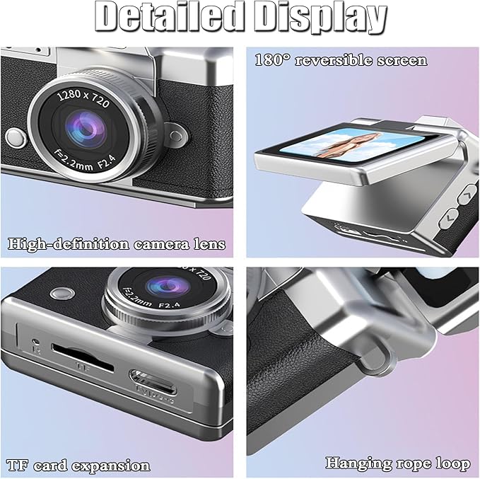 Mini Keychain Digital Camera, Retro Mini Digital Video Camera, 1.47" LCD Flip Screen - Retro Keychain Camera 32GB Card, Built-in Flash & Strap, Portable Camera for Travel, Concerts, Students