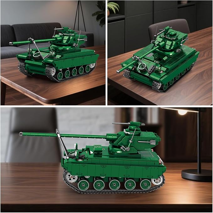 Reobrix AMX-13 Light Tank Building Set, 1:28 Scale Military French Tank Model Toy Set for Military Fans, 1037 PCS Collectible Building Block Kit, Ideal Gift for Adults Boys Age 14+