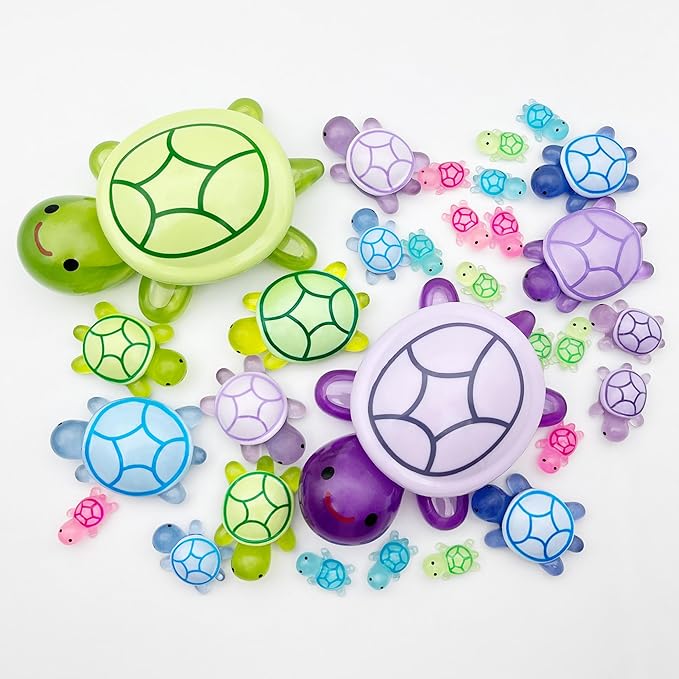 20 Pcs Turtle Family Resin Ornament Sea Turtle Models Statues Tortoise Decor Accessories Miniature Animal Decoration for Fairy Garden Micro Landscape Fish Tank Plant Bonsai Dollhouse (Blue)