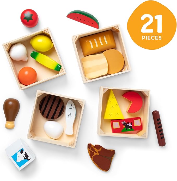 Melissa & Doug Food Groups - 21 Hand-Painted Wooden Pieces and 4 Crates