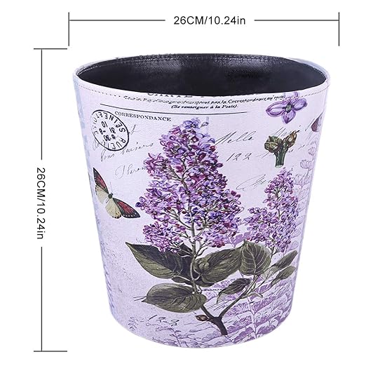 Scakbyer 10L/2.64 Gallon Trash Can Waterproof PU Leather Flowers Pattern Wastebasket Paper Basket Dustbin Garbage Bin - (Type 7)