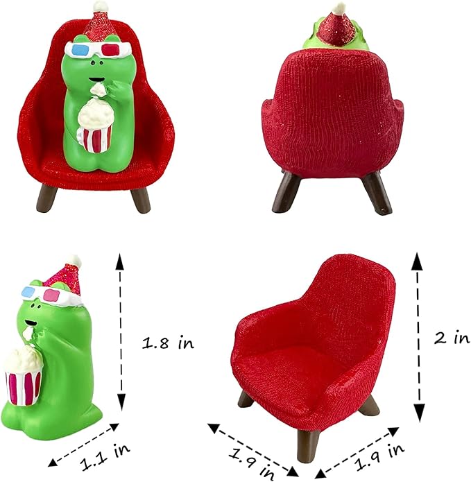 Cute Popcorn Miniature Frog Figurines - Funny Frog Sculpture for Shelf, Desk Decoration - Frog Desk Accessories for Frog Lovers (Red)