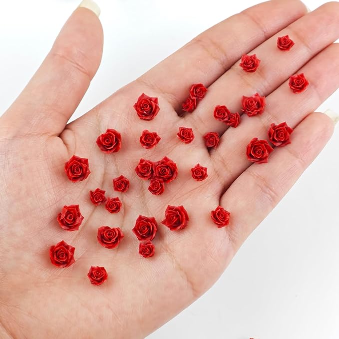 200 Pieces Tiny Red Rose Decor for Dollhouse Mini Resin Decor for Crafts Tiny Things for Fairy Garden Micro Landscaping Decoration