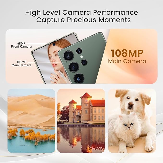 Bnjbmj I25 Ultra Flagship Killer Smartphone - Snapdragon 8 Gen 3, 16GB+512GB, Massive 6.99" FHD+ Display, 108MP+68MP Pro Cam, 7000mAh 2-Day Battery, Android 14, Includes Stylus Pen (Green)