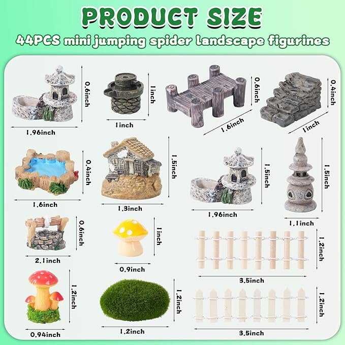42 Pcs Jumping Spider Enclosure Accessories, Fairy House Accessories Including Resin Animals Miniature Figurines Micro Landscape Ornaments, Zen Garden Terrarium Accessories for Jumping Spider Decor