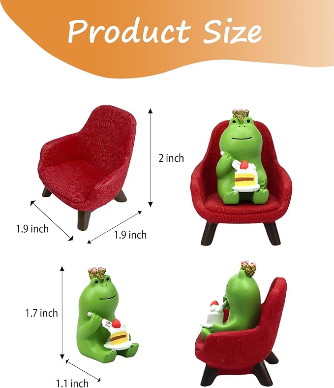 Miniature Frog Eating Cake Figurine - Funny Frog Sculpture for Shelf, Desk Decoration - Perfect Cute Frog Gift for Frog Lovers(Red Sofa)