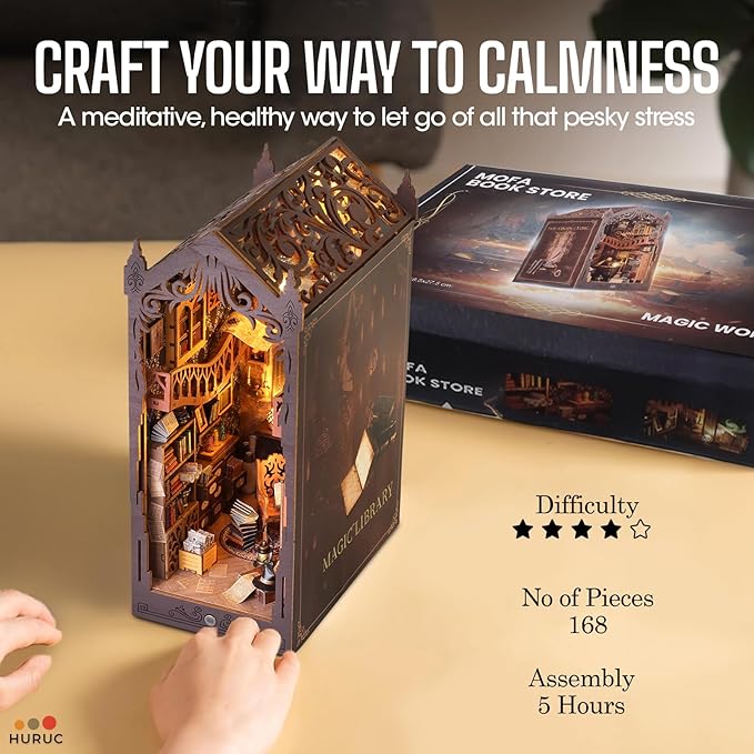 Book Nook Kit – Library Theme DIY Booknook with LED Lights | Book Nook Kits for Adults, Teens | Beginner-Friendly Nook Book for Home Décor | Perfect Booknook DIY Kit Gift