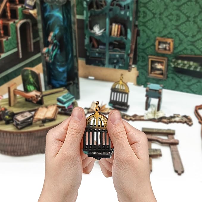 3D Wooden Puzzle Book Nook Kit -DIY Miniature House Kit Magic Dollhouse Tiny House Bookshelf Dollhouse for Adults with LED Light- Snake House (SQ-41)