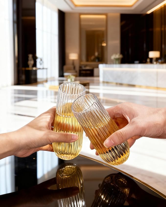 Ciaell 48PCS Plastic Ribbed Champagne Flutes - 9oz Clear Plastic Champagne Glasses - BPA-Free Disposable Shatterproof Toasting Glasses for Weddings, Party, Catering