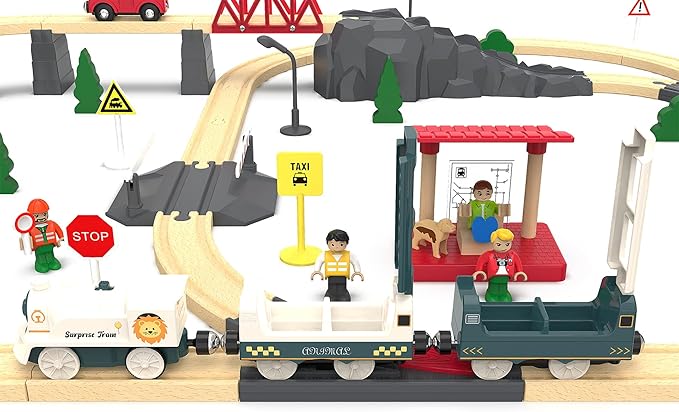 Battery Powered Train Set for Railway System, Electric Train Toys for Wooden Tracks, 3Pcs Motorized Locomotive Trains for Toddlers Compatible with Thomas & Friends, Brio, Chuggington