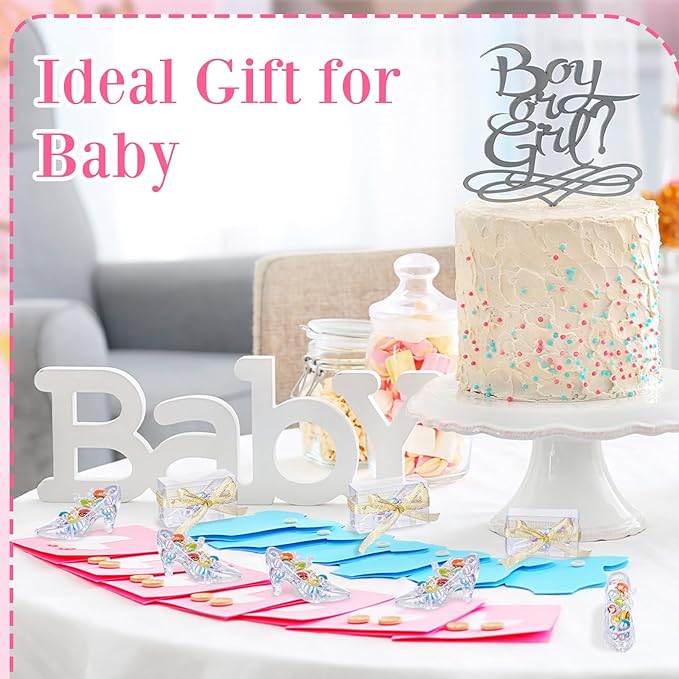 Barydat 36 Pcs Mini Crystal Princess Slippers Plastic High Heels Decoration, 36 Pcs Transparent Gift Boxes with Gold Ribbon, Party Wedding Birthday Candy Gift Supplies Table Decoration