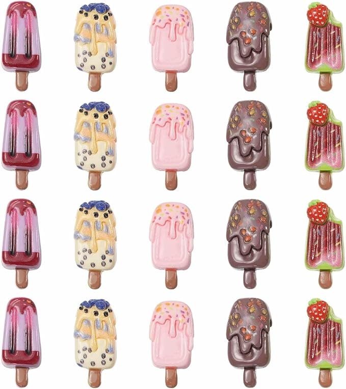 Dollhouse Miniature Food, Cute Mixed Fruit Sauce Popsicles Figures Toys Mini Resin Foods Trinkets for Pretend Play Kitchen Cooking Game & Doll House Decor (Mixing Colors, 20pcs)