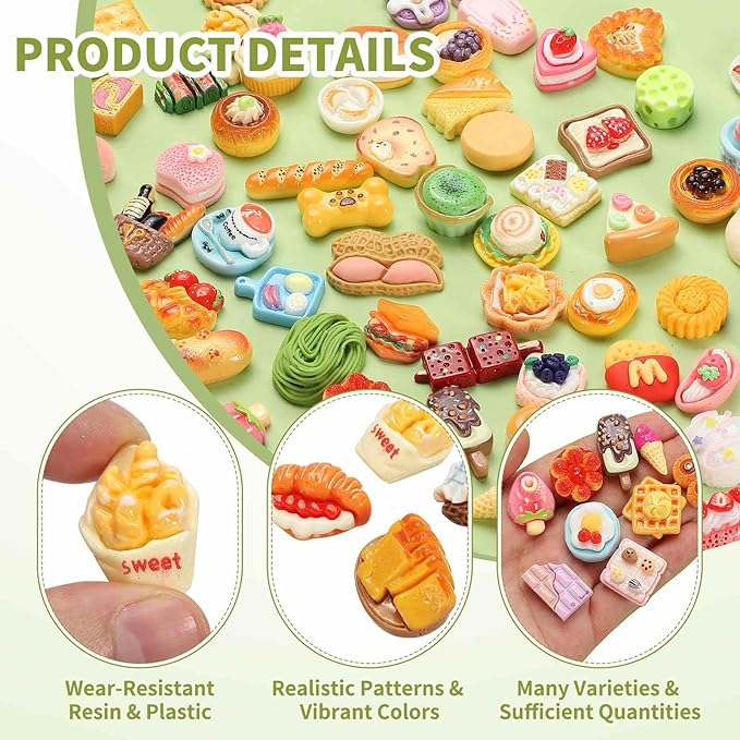 Dollhouse Miniature Food, Cute Cheese Long Bread Toast Figures Toys Mini Resin Foods Trinkets for Pretend Play Kitchen Cooking Game & Doll House Decor (Mixing Colors, 20pcs)
