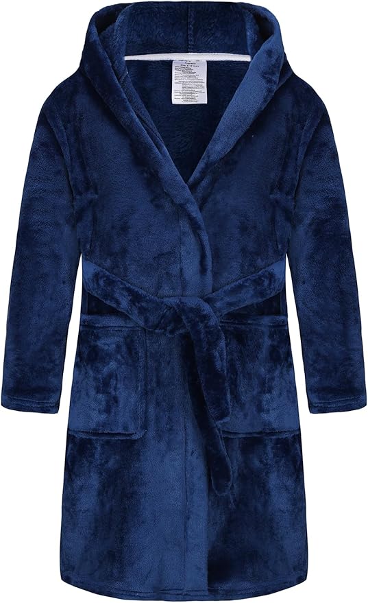 Boys Fleece Robe Hooded Toddler Soft Bathrobe Pajamas Sleepwear for Kids Girls 2-16 Years