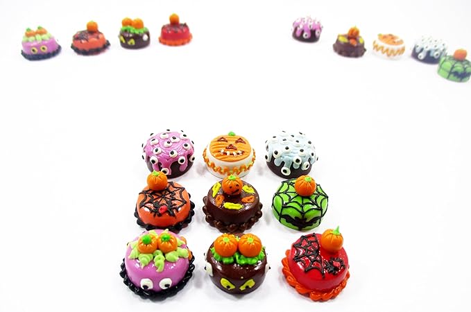 Dollhouse Miniature Food 9 Mini Halloween Mixed Cake 1.5 cm Bakery Supply 16672