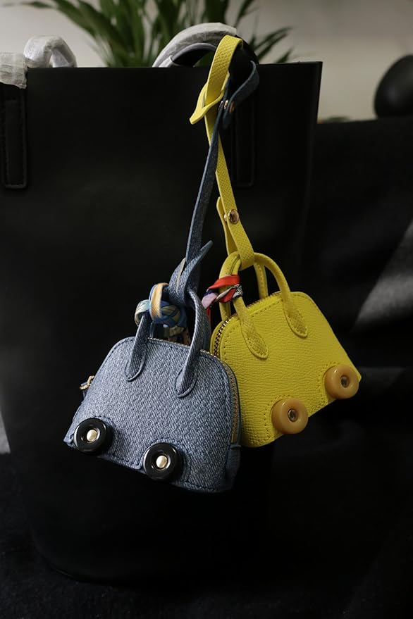 Buyborgood Women's 2 PCS Mini Tote Bag Charms Keychain Pouch Small Coin Purse Wallet, Denim+Yellow