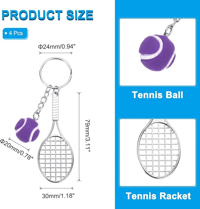 PATIKIL Tennis Keychain,Metal Tennis Racket Key Chains Sports Novelty Charm Pendant for Backpacks,Party Favor, Sports Fan