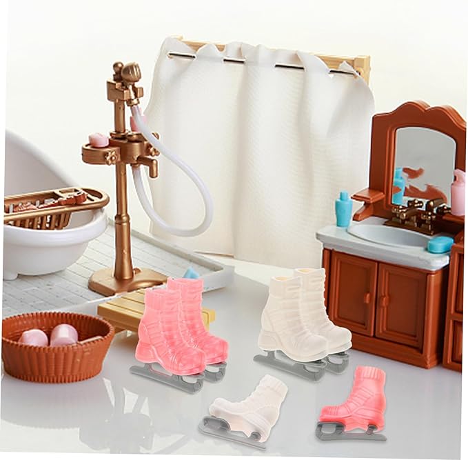 Kisangel 4pairs Miniature Ice Skates Dolly Skates Dollhouse Decor Accessories Realistic Toy Dolls