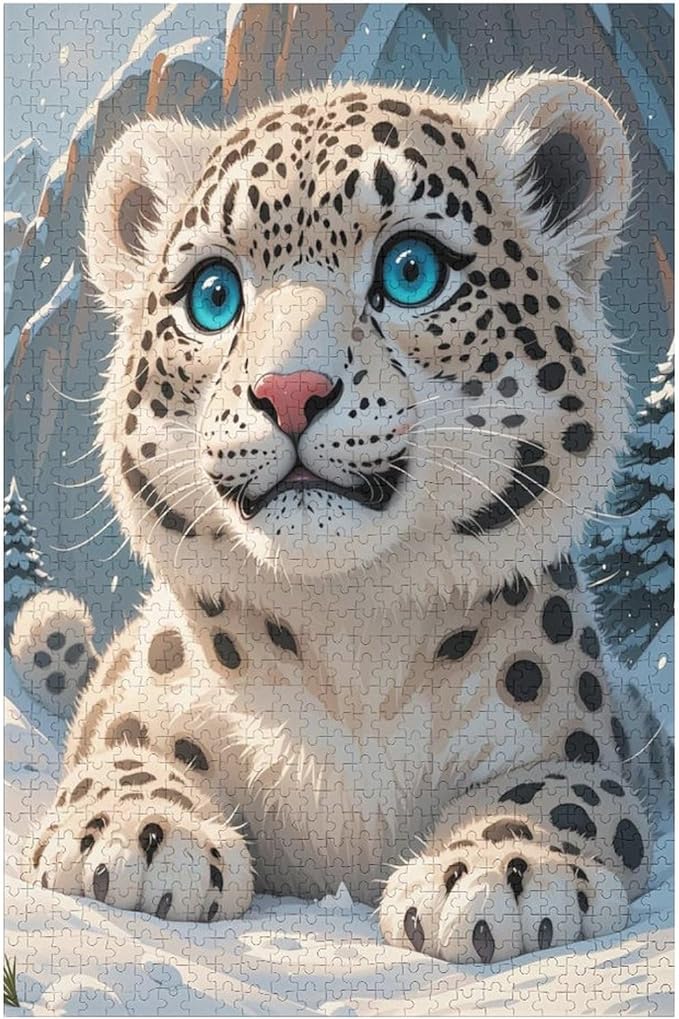 Jigsaw Puzzles for Adults 1000 Piece - Cute Snow Leopard Wooden Puzzle,Puzzle Games,Stress Relief Games,Funny Puzzles，Unique Gifts for Wall Art，Family Puzzles，Educational Games