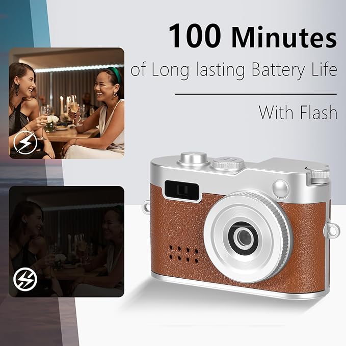 Mini Keychain Camera, FHD 1080p Mini Digital Camera with 32GB SD Card, 0.96" HD Display, 100 Mins Battery Life for Travel Recording Birthday Gifts (Vintage, Brown)
