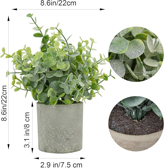 Bacucine 3Pcs Fake Plants Potted Mini Artificial Greenery Artificial Plants for Shelf Table Office Farmhouse Home Decor (Eucalyptus)