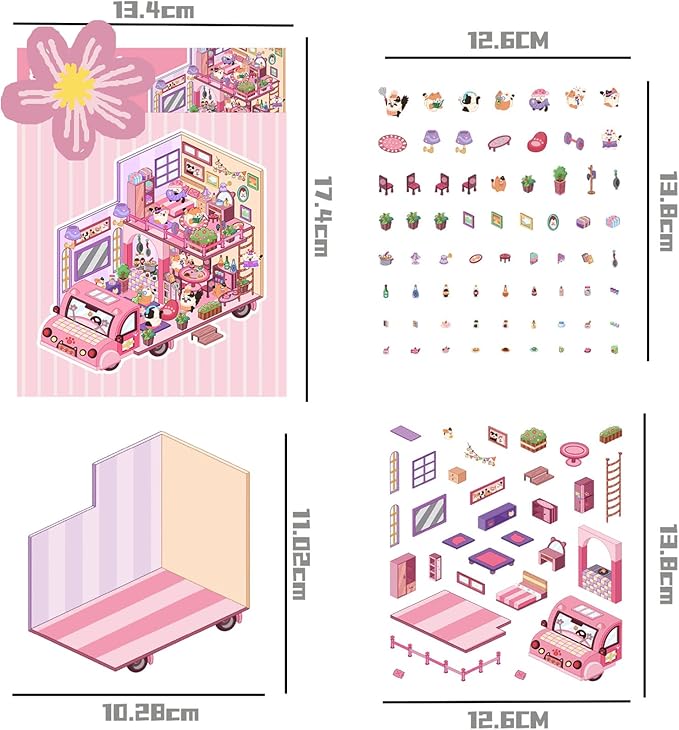 DIY 3D Sticker Scene,6 Sets of Kawaii Miniature Scenic House Stickers,Cozy Room Stickers Therapy Scenes for Adults and Kids Stress Relief Pass The Time and Gifts (Z-1)