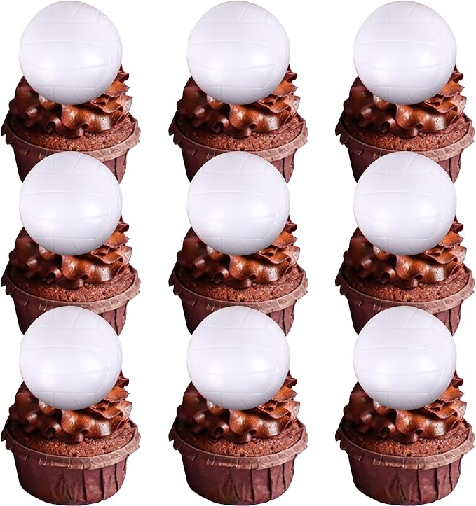 Rsstarxi 12 Pack 3D Volleyball Cupcake Toppers for Sports, Baby Shower & Kids Birthday Parties